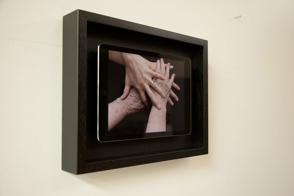 Gesture, iPad mounted in wooden frame side, 10.5 x 13.5 in framed, 2015
