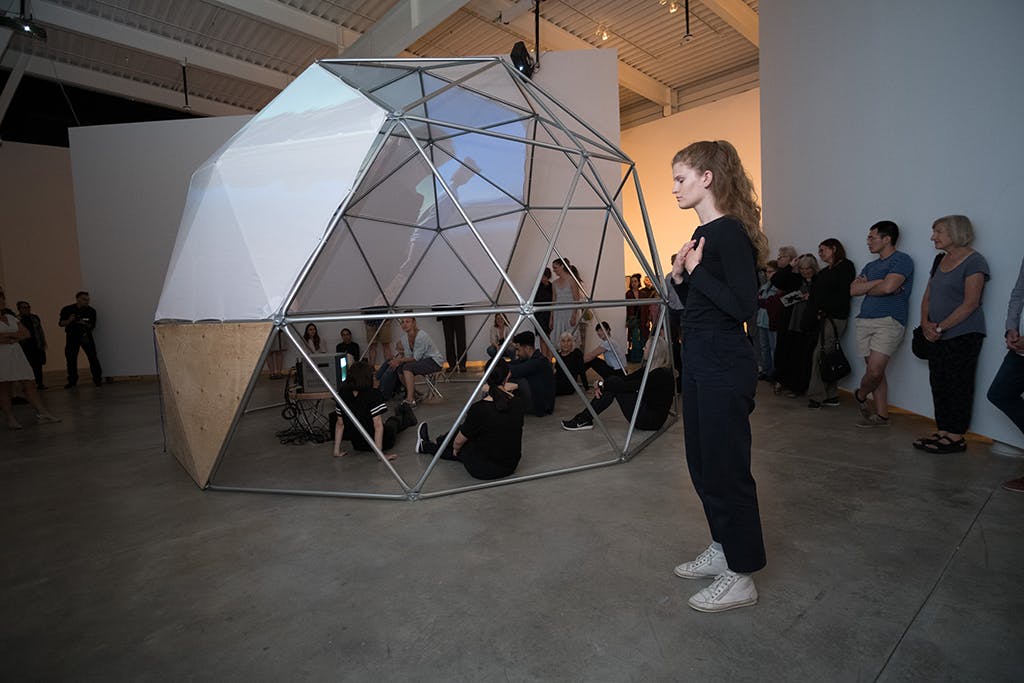 Performance at the Belkin Gallery, June 21, 2018, photo by Justin Lee, performer, Elissa Hanson